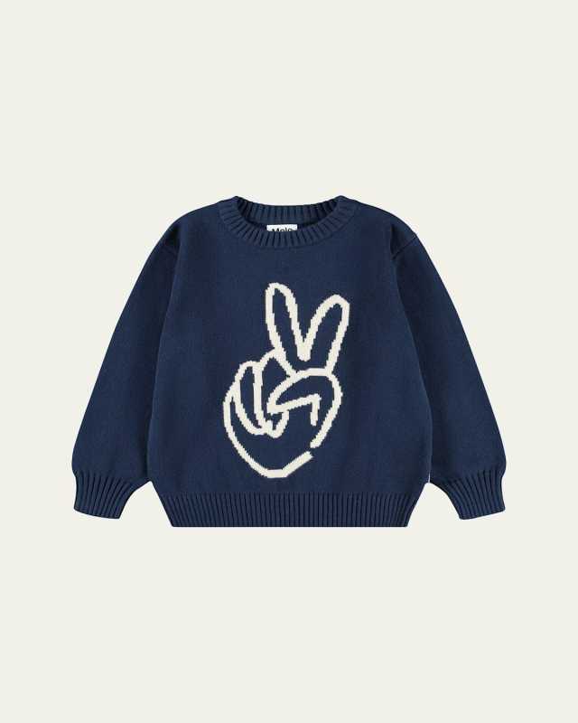 Boy's Belo Cotton & Wool Peace Sign Sweater, Size 0M-16